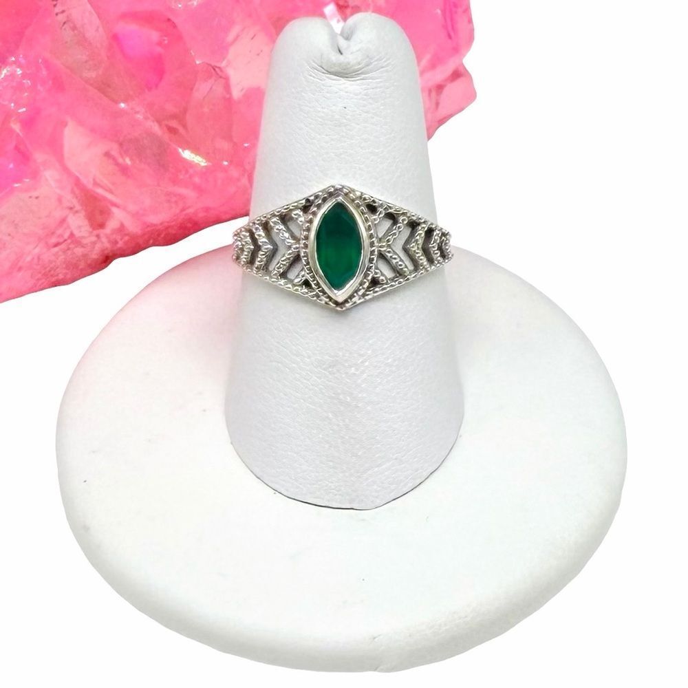 Green Onyx Ring Size 6 Solid 925 Sterling Silver
